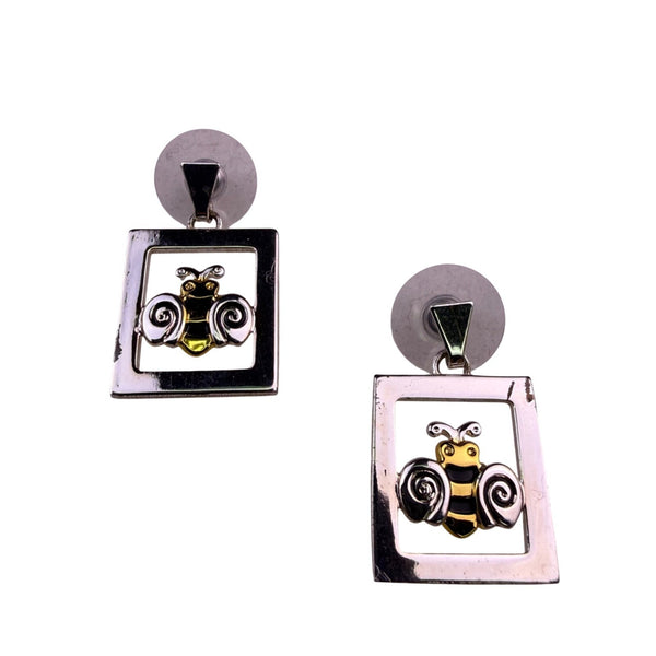 Silver Tone & Gold Tone Womens Bumble Bee Pendant & Earrings Set Signed Bst
