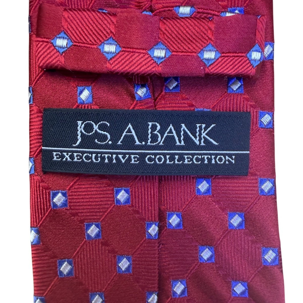 Jos A Bank Mens Red Silk Geometric Tie Executive Collection Blue Pattern