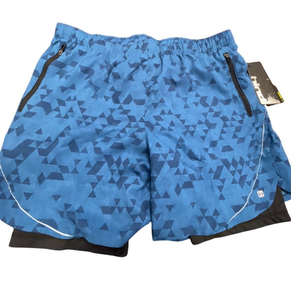 Hind Mens Blue Athletic Shorts Geometric Pattern Elastic Waist Sz L - New