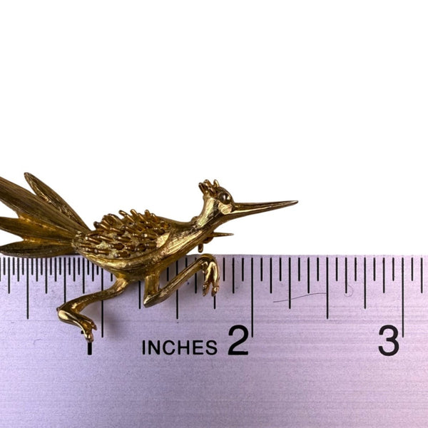 Vintage Gold Tone Roadrunner Brooch Pin Speckled Detailing Retro Jewelry