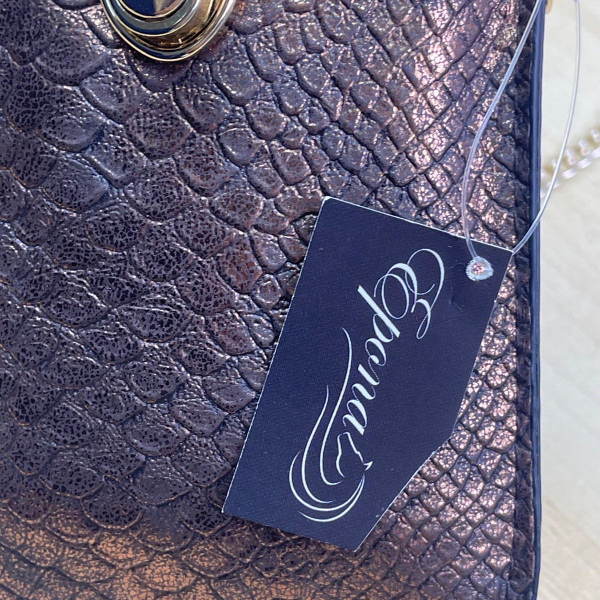 Epona Women’s Bronze Metallic Snakeskin Clasp Closure Chain Strap Crossbody Bag
