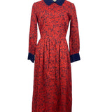 Vintage Therese Red & Navy Floral Long Sleeve Midi Dress