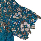 Sténay Womens Teal Beaded Sequin Floral Silk Evening Cocktail Dress Size 14