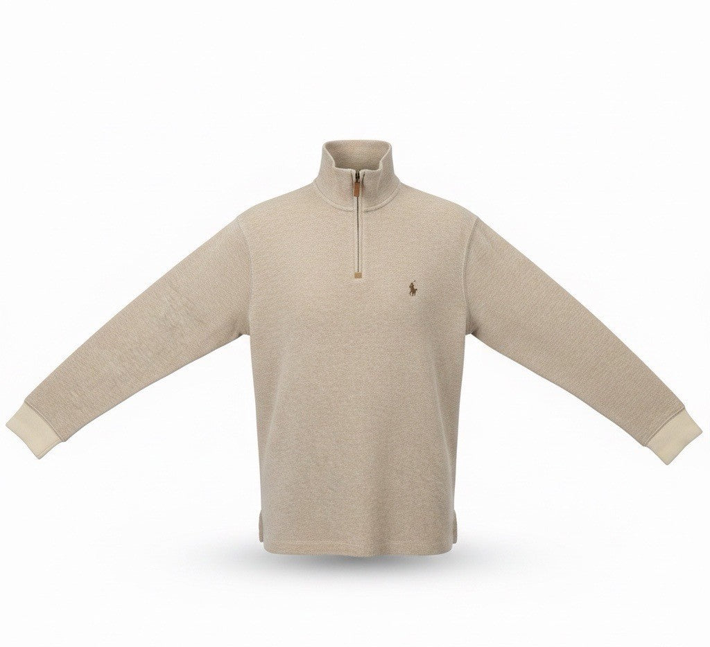 Polo Ralph Lauren Mens Beige Cotton 1/4 Zip Pullover Sweater Size S