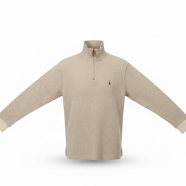 Polo Ralph Lauren Mens Beige Cotton 1/4 Zip Pullover Sweater Size S