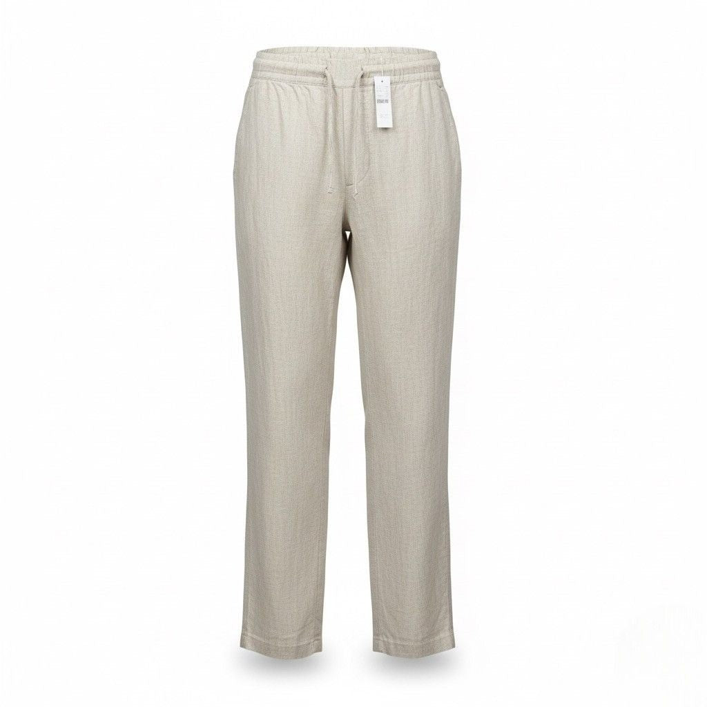 J.Crew Mens Natural Linen Elastic Waist Relaxed Pants Beige Lightweight Size M