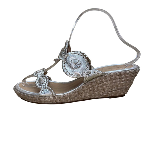 Jack Rogers Women’s Gold Metallic Floral Design Open Toe Wedge Sandals Size 8M