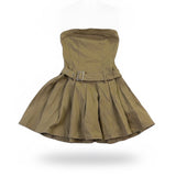Francescas Womens Khaki Cotton Strapless Belted Dress Pleated Casual Chic Sz XS 
