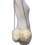 Women’s White Yellowish Faux Fur  Soft Plush Exterior  Chain Strap Shoulder Bag