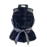 DKNY Womens Black Faux Fur & Nylon Tie-Waist Puffer Full-Zip Vest Size L