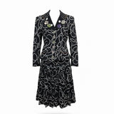 Platinum Womens Black & White Cotton Blazer And Flowy Skirt 2-Piece Set
