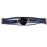 Saachi Womens Navy Blue Vegan Leather Magnetic Clasp Bracelet With Stone Accent