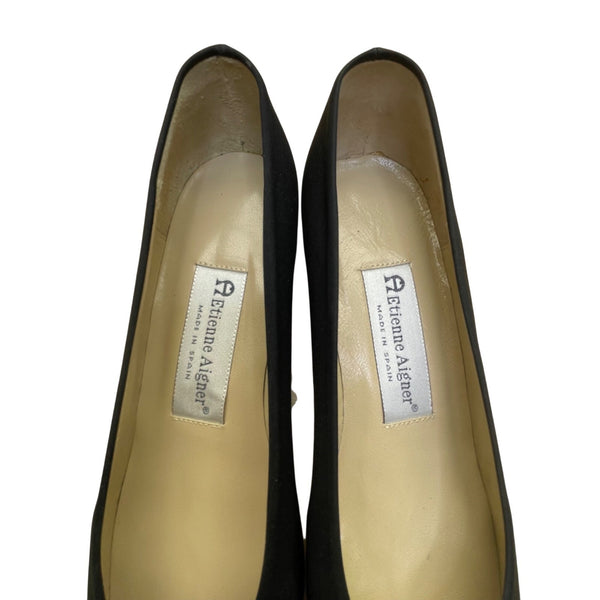 Etienne Aigner Women’s Black & Brown Leather Cap-Toe Low Heel Pumps Size 7M
