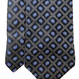 XM Platinum All Silk Handmade Tie Black With Blue Floral Pattern Made In USA
