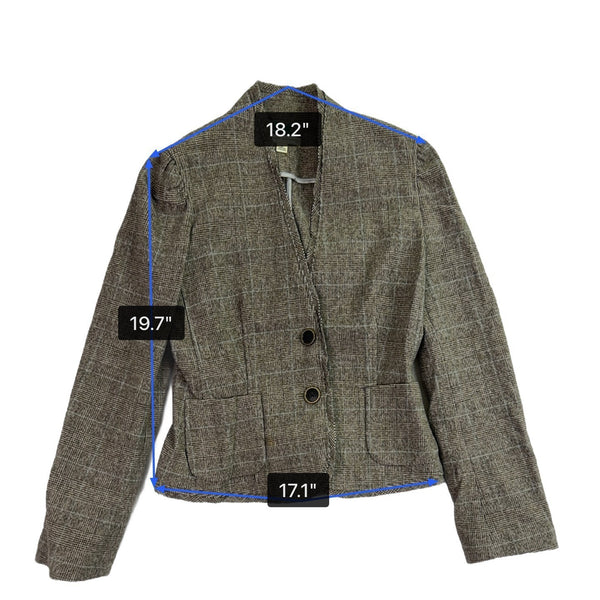 Banana Republic Womens Brown Wool Blend Plaid Pattern Blazer Button Front Sz 6