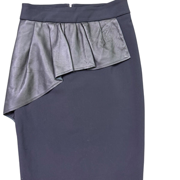 Zara Women Black Faux Leather Ruffle Pencil Skirt Statement Piece Size S