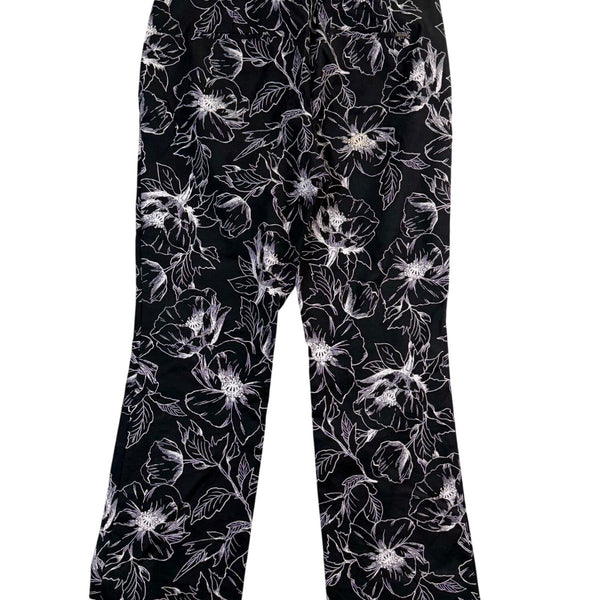 White House Black Market Womens Black Floral Flare Crop Pants Size 10