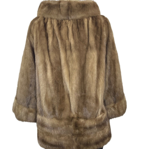 Vintage Thalhimers Women's Brown Fur Coat With 3/4 Sleeves & Hook Closure