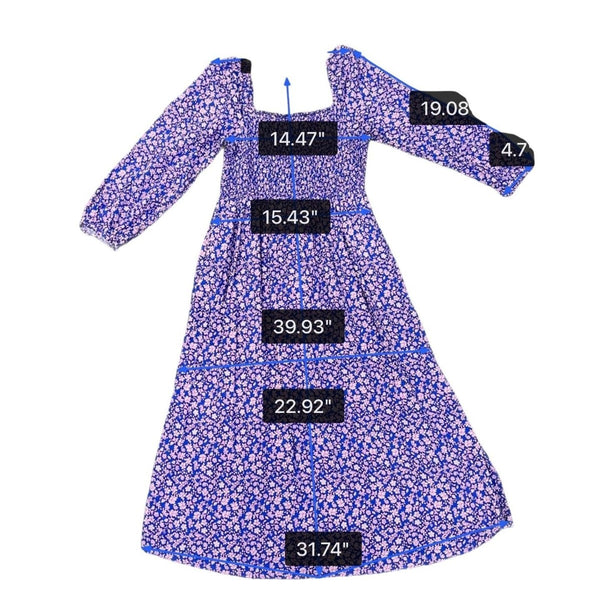 J. Crew Womens Blue Floral Smocked Long-Sleeve Midi Dress Viscose Size L