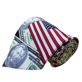 Rene Chagal Mens Multicolor Novelty Money & American Flag Tie