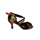 QianYiCowu Women’s Black & Red Floral Satin Peep-Toe Latin Salsa Heels Size 41