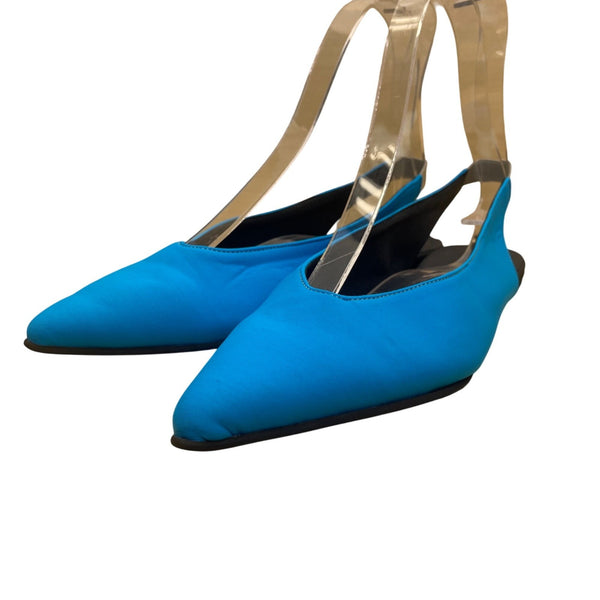 Sandalista Handmade In Greece Women’s Blue Slingback Pointed-Toe Flats Size 39