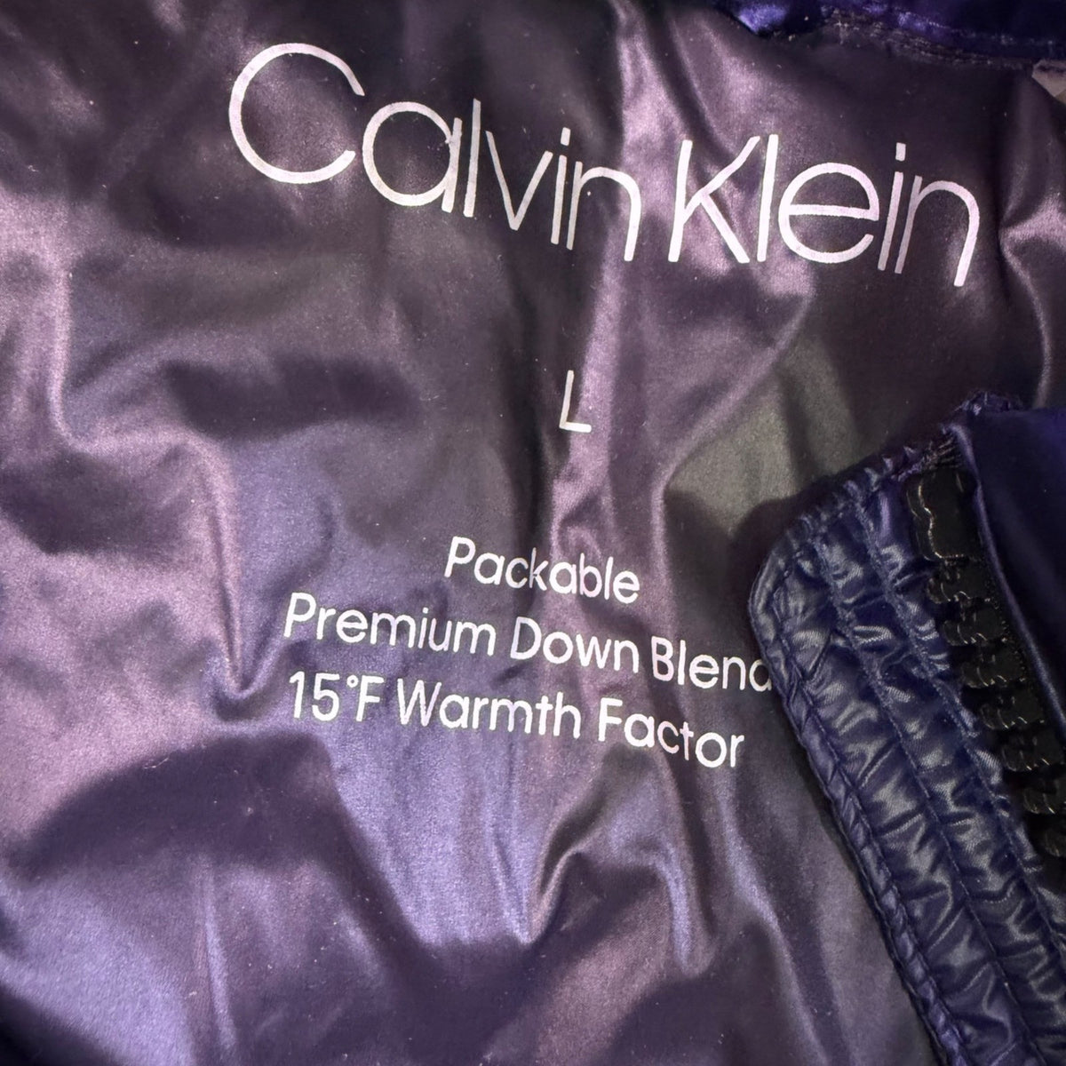 Calvin Klein Womens Blue Hooded Packable Down Blend Jacket Size L