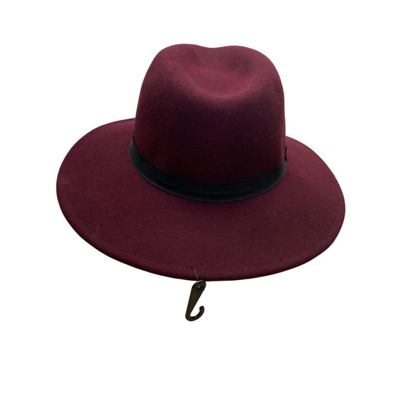 Doris Streich Womens Burgundy Wool Fedora Hat Wide Brim Black Band Stylish OS