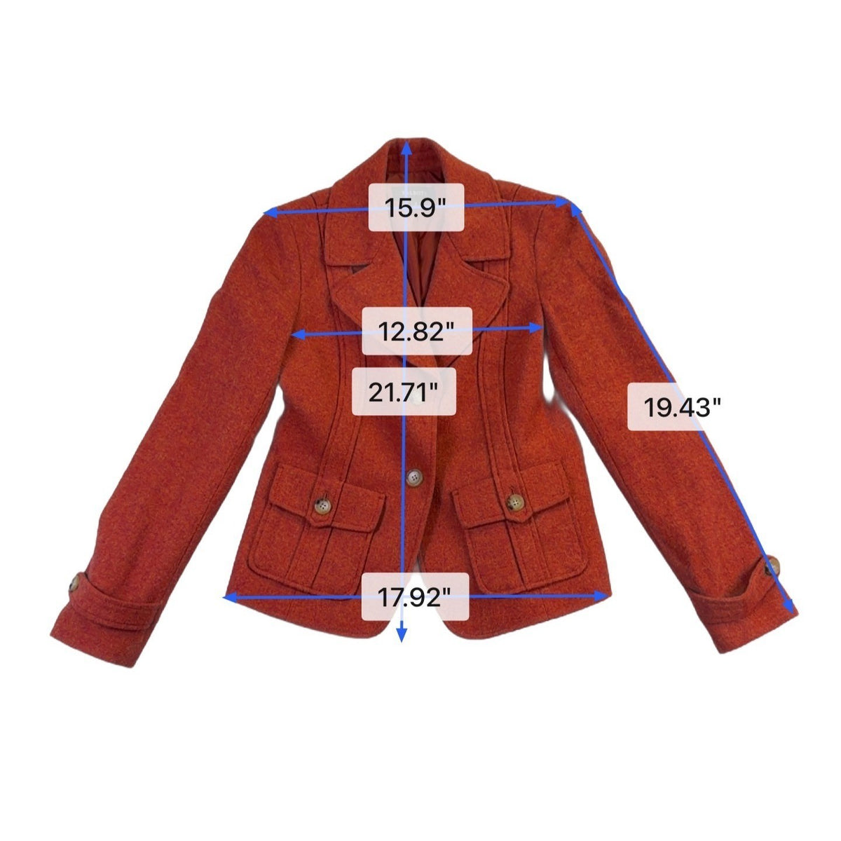 Talbots Women Orange Wool Blend Tailored Blazer Jacket Button Front Size 2
