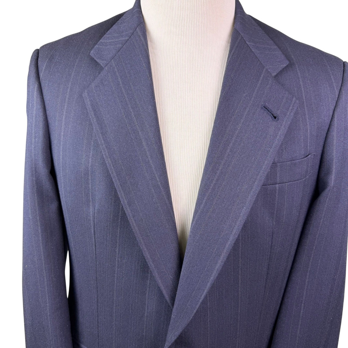 Christian Mens Navy Virgin Wool Pinstripe Suit Jacket & Pants Two Piece Set