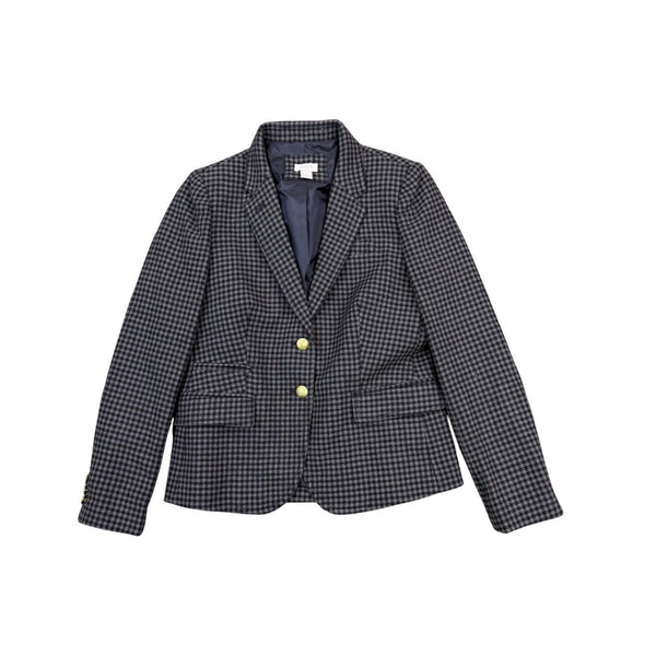 J. Crew Womens Black Houndstooth Wool Blend Blazer With Gold Button Size 4