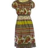 Mimi Maternity Floral Print Silk Dress M Multicolor Smocked Waist & Neckline New