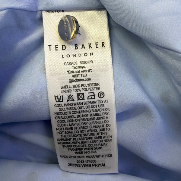Ted Baker Womens Light Blue & Black Polka Dot Blouse Elegant Style Size 2