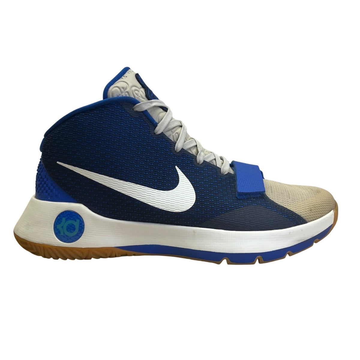 Nike Men’s Navy Blue Tan White Mesh High Top KD Basketball Shoes Sneakers Sz 14
