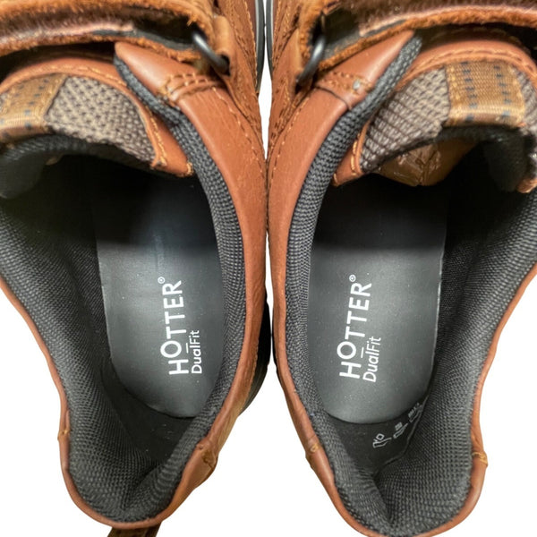 Hotter Men’s Brown Leather Dual-Fit Adhesive Strap Energise Casual Shoes Size 12