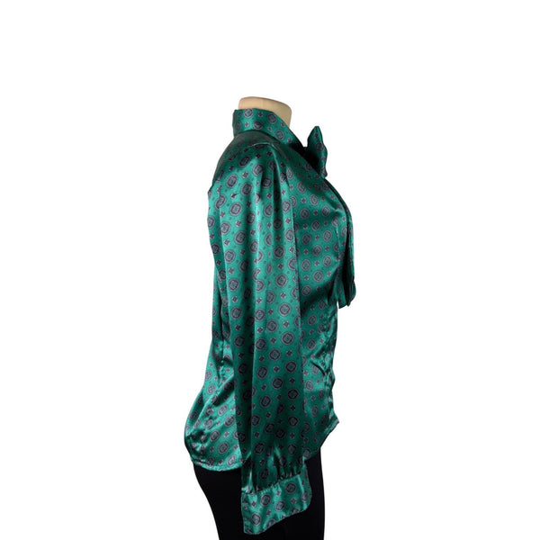 Oscar De La Renta Womens Green Bow Blouse Vintage Retro Style Top Sz 6