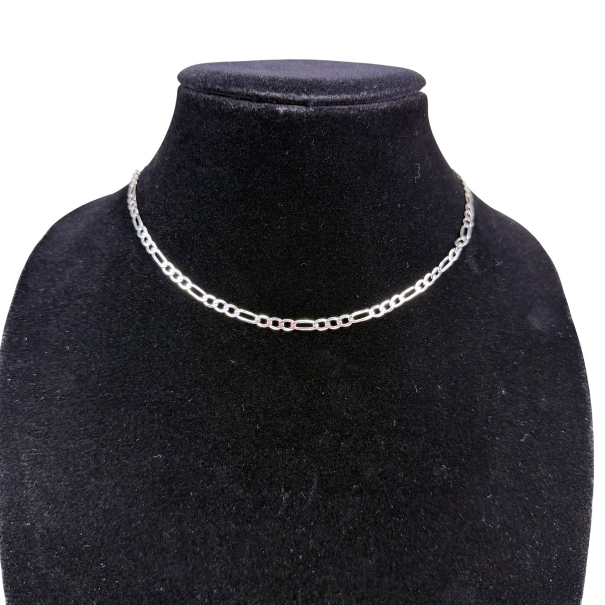 Sterling Silver Womens Silver Tone Flat Figaro Chain Necklace Adjustable Length