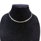 Sterling Silver Womens Silver Tone Flat Figaro Chain Necklace Adjustable Length