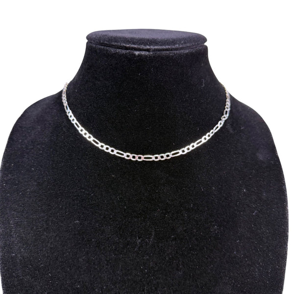 Sterling Silver Womens Silver Tone Flat Figaro Chain Necklace Adjustable Length