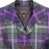 Escada Womens Green & Purple Plaid Wool Blazer Jacket With Buckle Closures Size