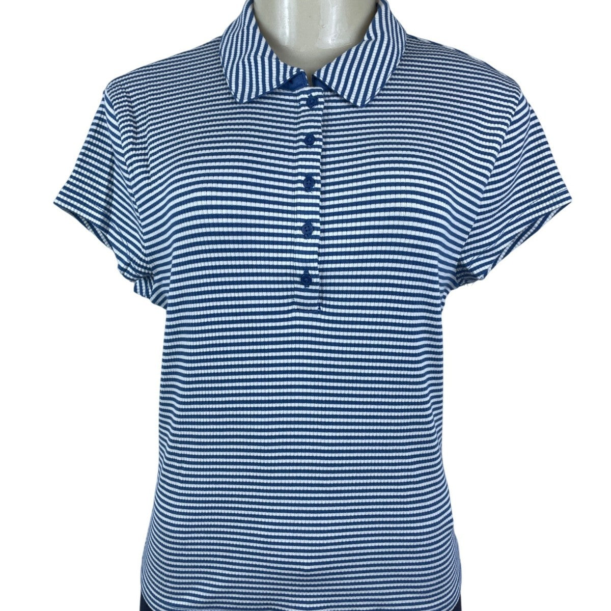 J.Crew Womens Blue & White Striped Collared Short Sleeve Polo Shirt Size L - New