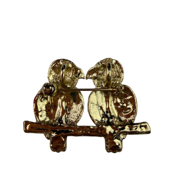 Vintage Gold Tone Multicolor Enamel Love Birds Brooch Pin Art Nouveau Style