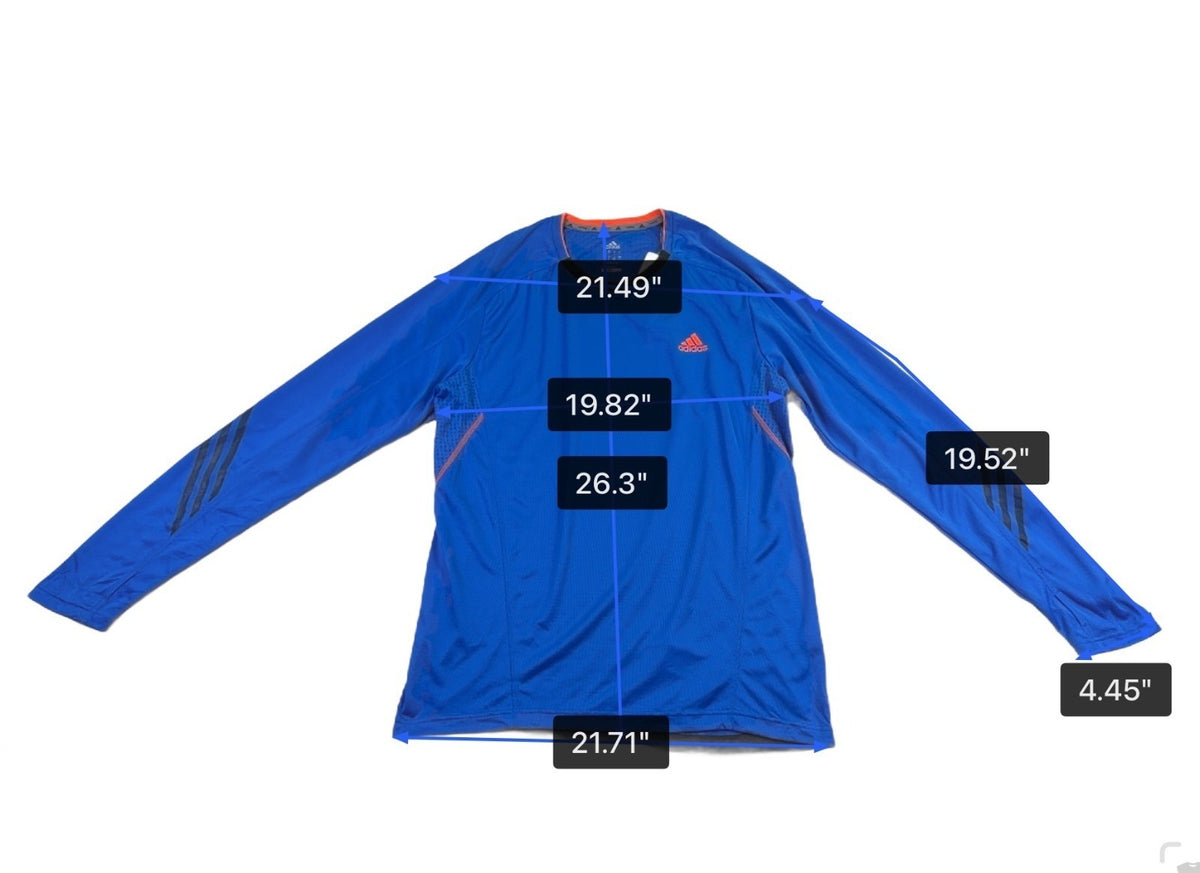 Adidas Mens Blue Long Sleeve ClimaLite Running Shirt W/ Orange Trim Size L