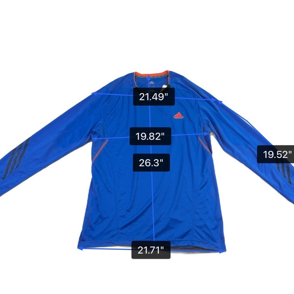 Adidas Mens Blue Long Sleeve ClimaLite Running Shirt W/ Orange Trim Size L