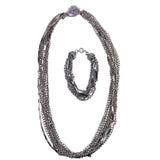 Vintage Unknown Womens Silver Tone Metal Multi Chain Necklace & Bracelet Set