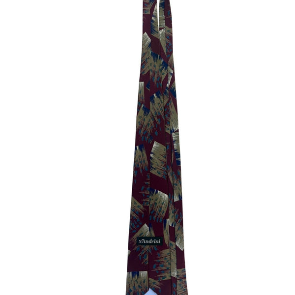 XAndrini Mens Burgundy 100% Silk Abstract Print Tie Italy Blue Gold Neckwear