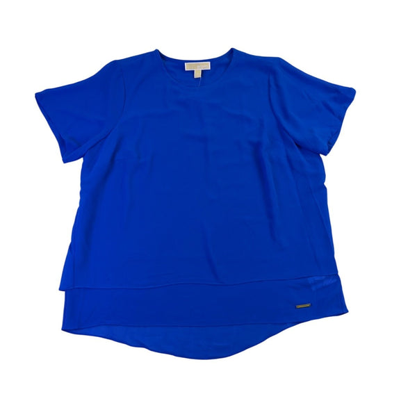 Michael Kors Womens Blue Short Sleeve Layered Hem Top Size 1X