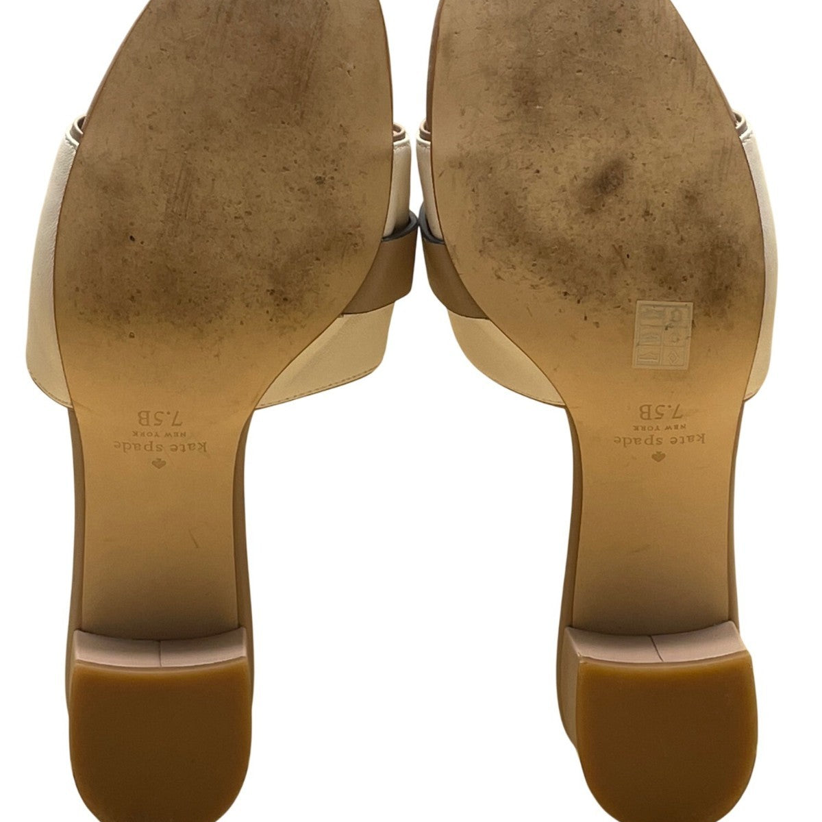 Kate Spade Women’s Beige & Pink Leather Phoebe Block Heel Slide Sandals Sz 7.5B