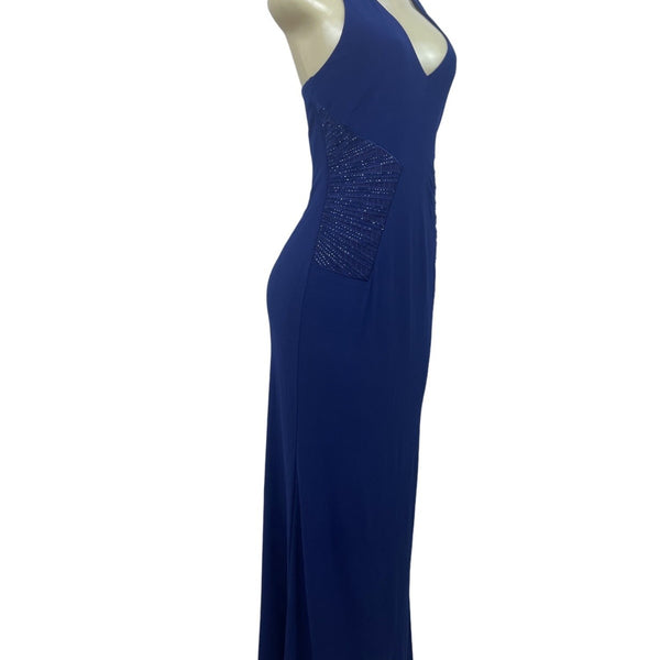 Laundry By Shelli Segal Womens Blue Polyester Spandex Halter Maxi Dress Size 4