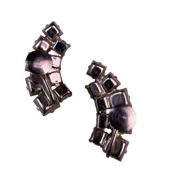 Vintage Womens Silver Tone Rhinestone Cluster Screw-Back Earrings Classic